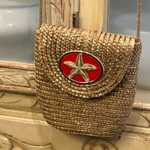 Woven Tan Crossbody Bag with Starfish Accent
